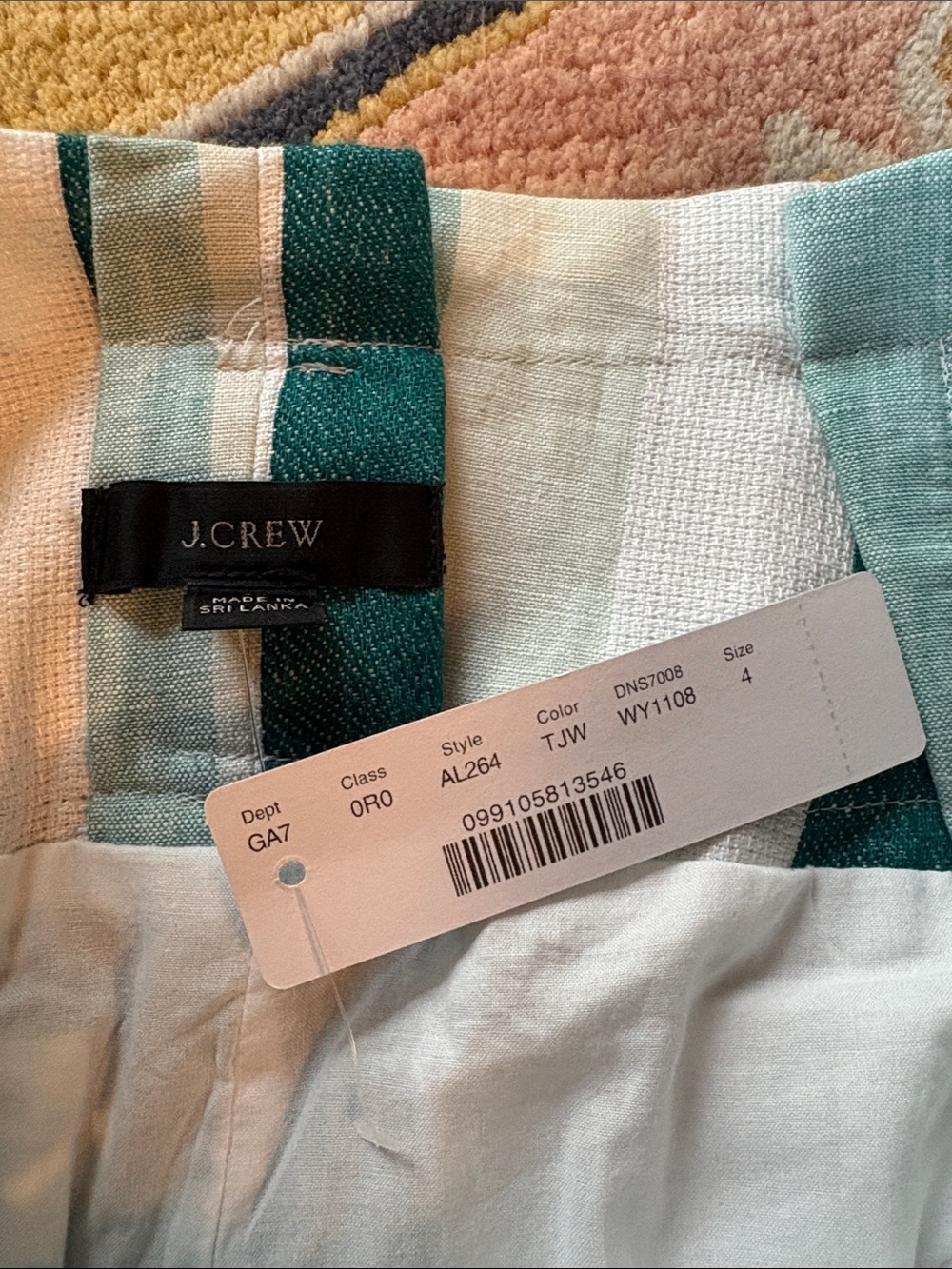 J. Crew Teal and White Striped Paperbag-Waist Cropped Pants - Picture 3 of 3